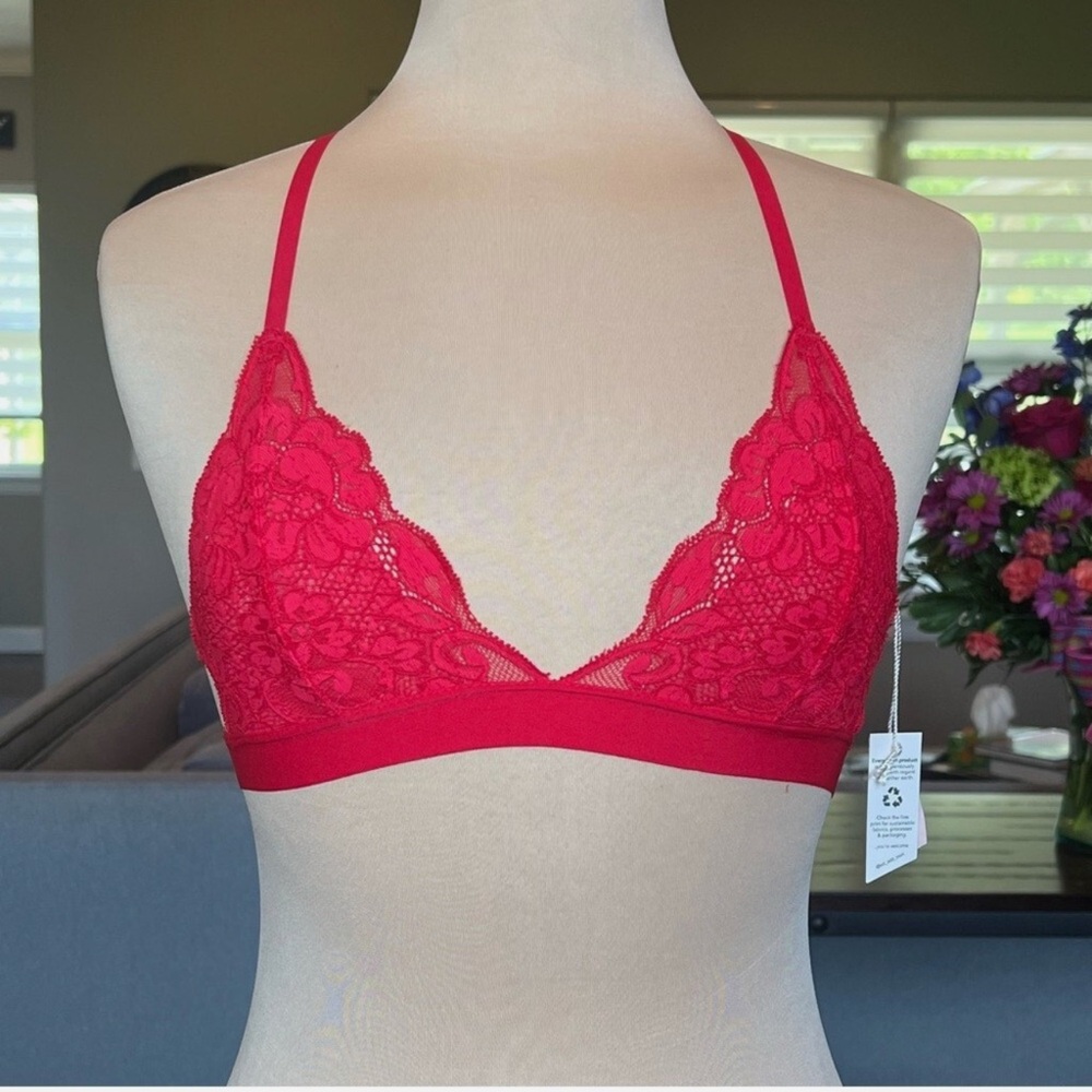 NWT $44 HAH X Free People SistHAH Bralittle Bralette Size XS Siren Red Lace